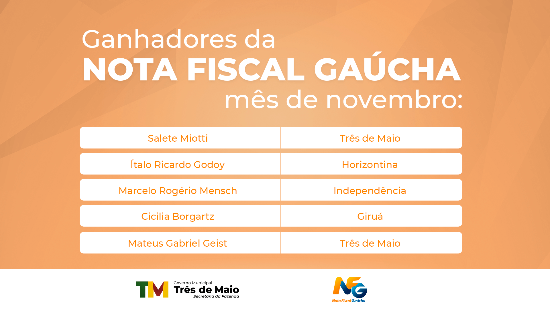 NOTA FISCAL GAÚCHA REALIZA SORTEIO DO MÊS DE NOVEMBRO